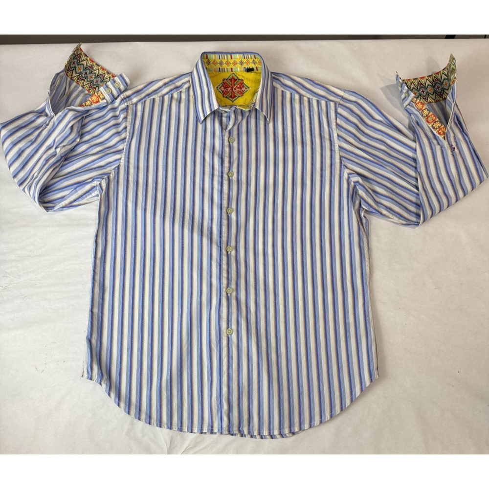 Twee Robert Graham Embroidered Contrast Cuff & Collar Vibrant Aztec Shirt Large